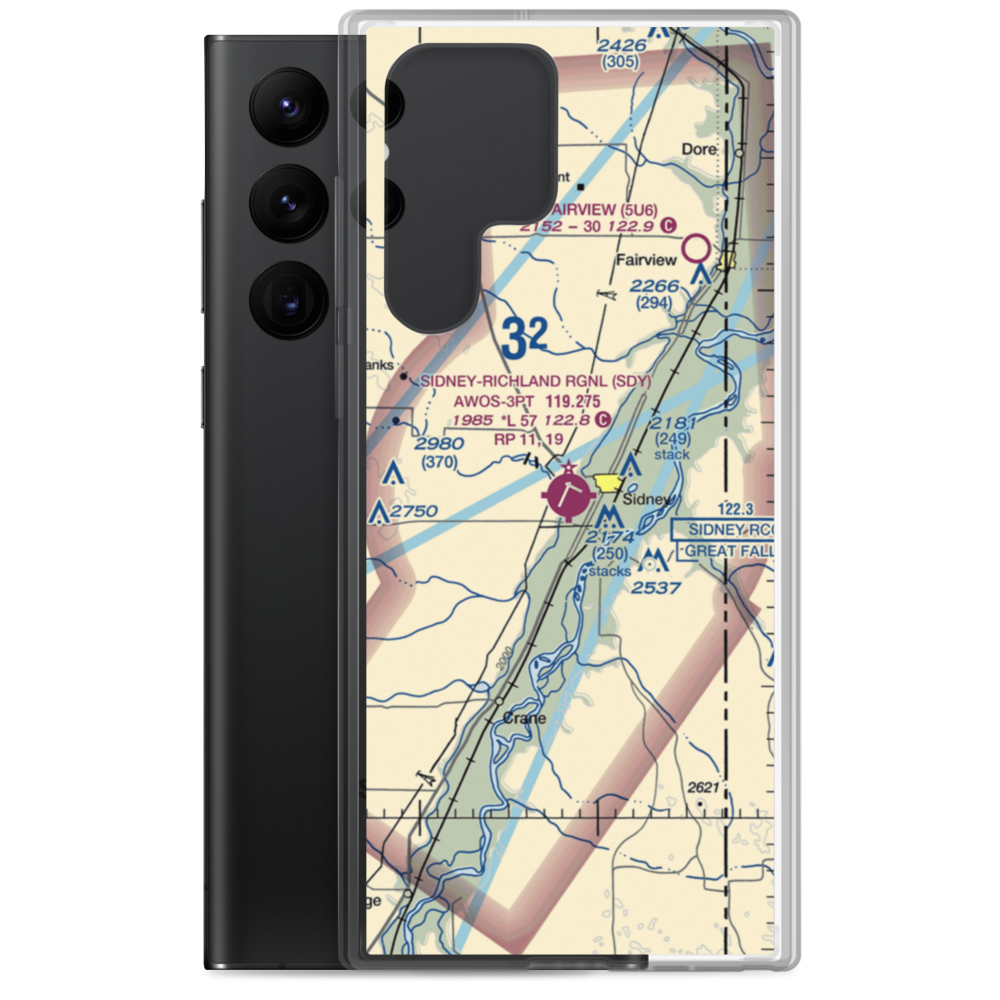 Sidney - Richland Regional Airport (SDY) VFR Sectional Samsung Case Samsung Galaxy S22 Ultra model shown