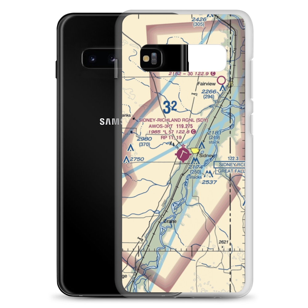 Sidney - Richland Regional Airport (SDY) VFR Sectional Samsung Case Samsung Galaxy S10+ model shown