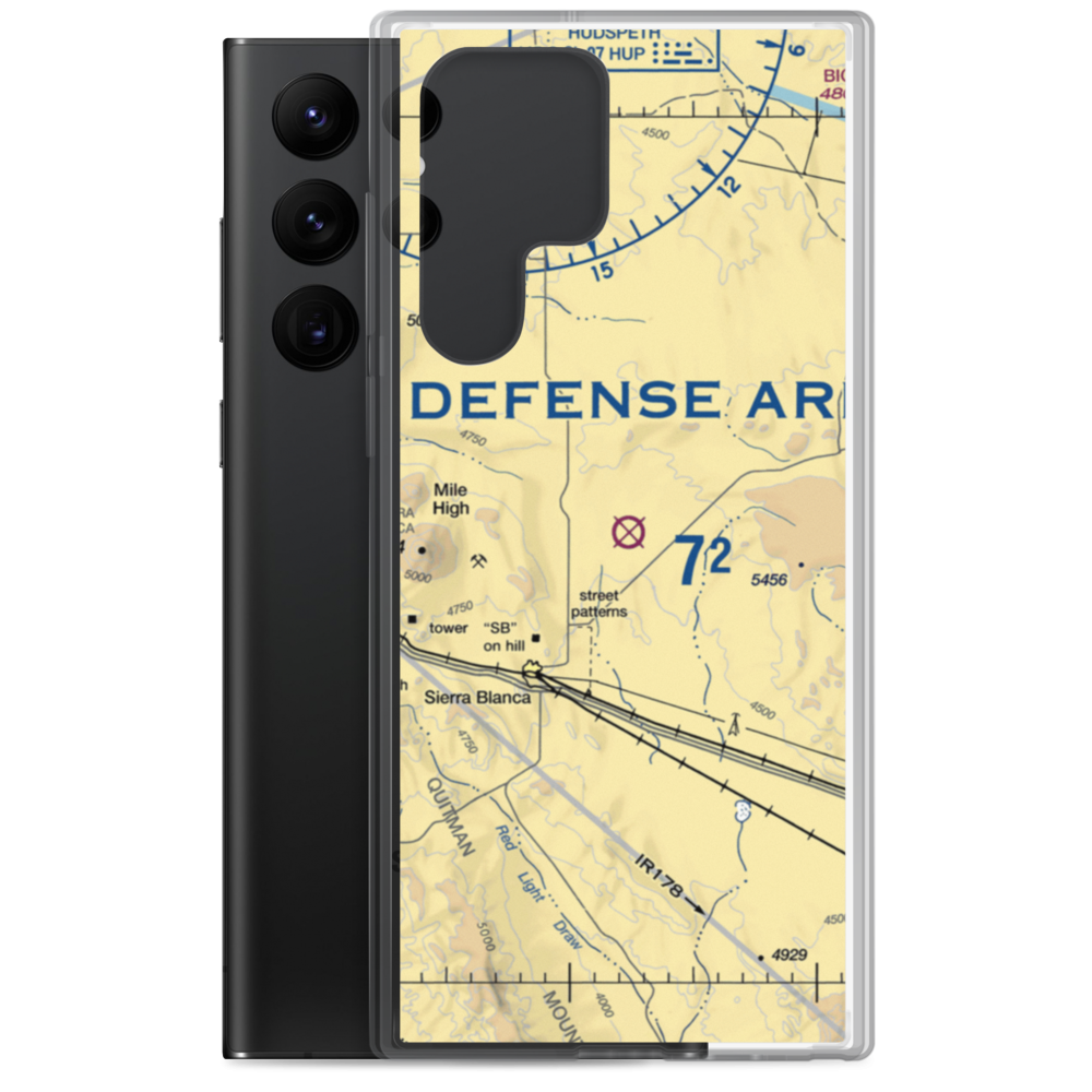 Sierra Blanca Airport (RBLA) VFR Sectional Samsung Case Samsung Galaxy S22 Ultra model shown