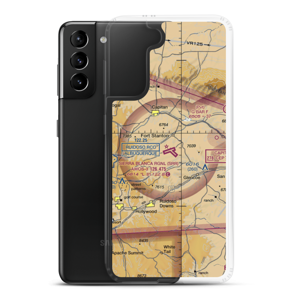 Sierra Blanca Regional Airport (SRR) VFR Sectional Samsung Case Samsung Galaxy S21 Plus model shown