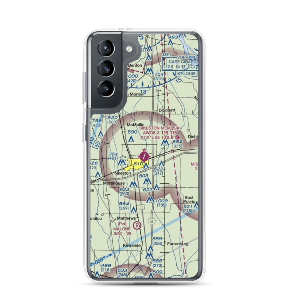 Sikeston Memorial Municipal Airport (SIK) VFR Sectional Samsung Case Samsung Galaxy S21 model shown
