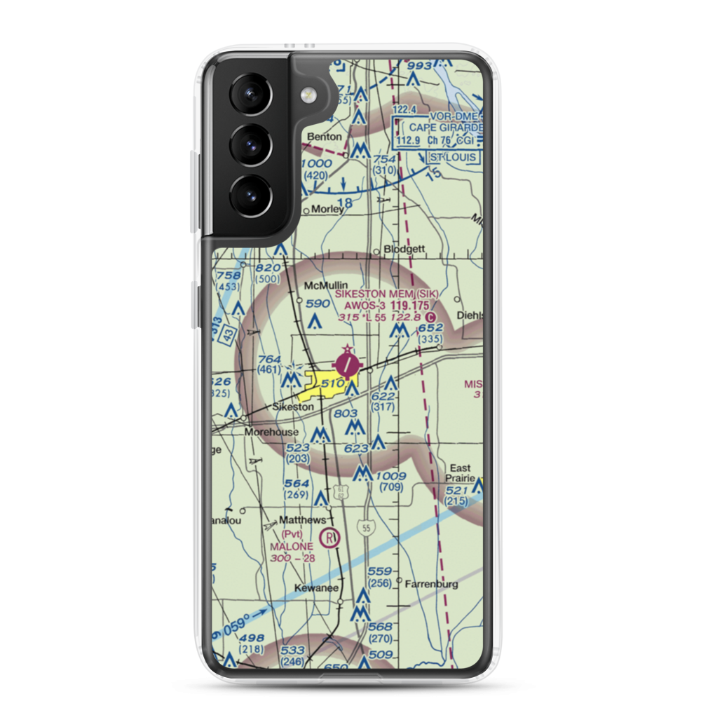 Sikeston Memorial Municipal Airport (SIK) VFR Sectional Samsung Case Samsung Galaxy S21 Plus model shown