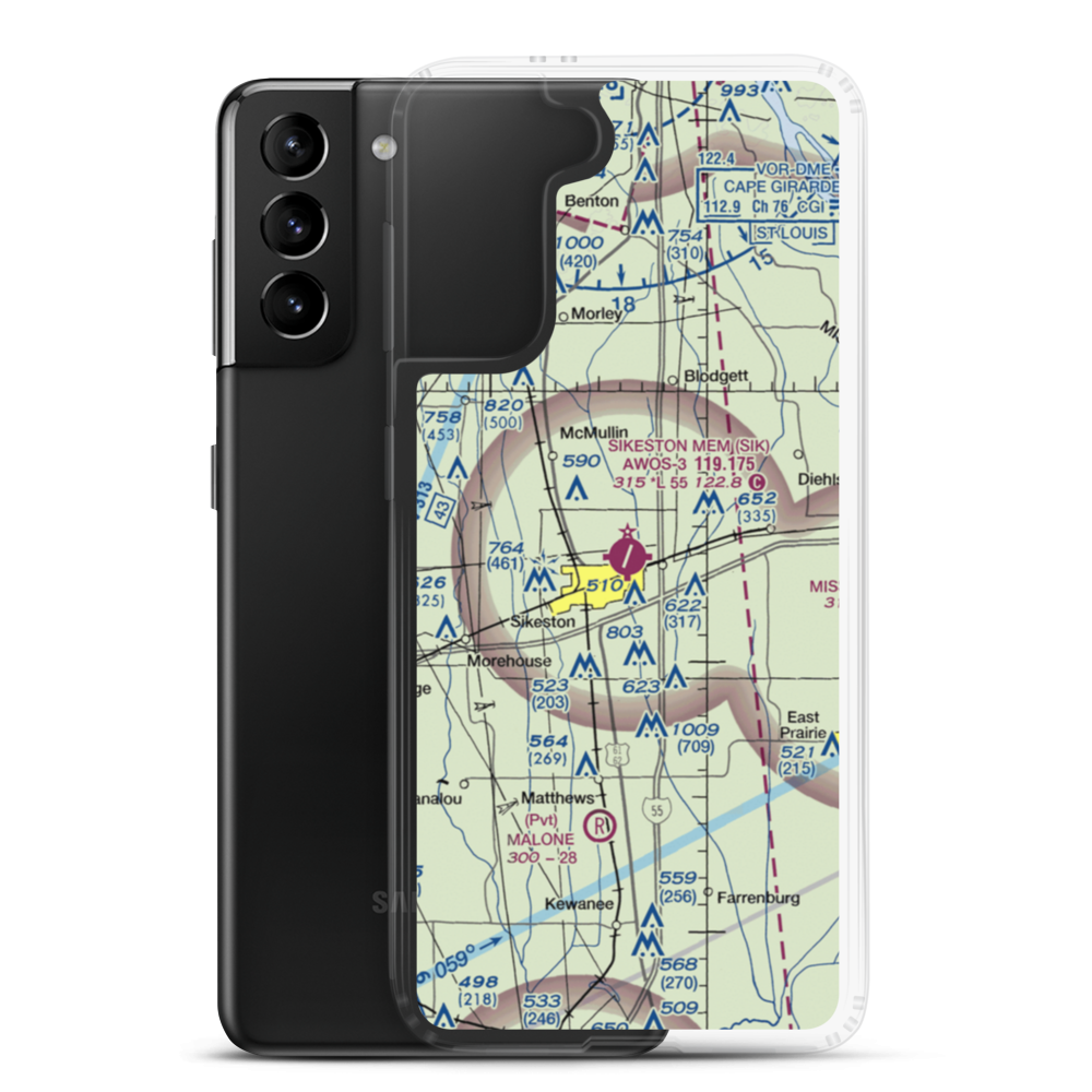 Sikeston Memorial Municipal Airport (SIK) VFR Sectional Samsung Case Samsung Galaxy S21 Plus model shown