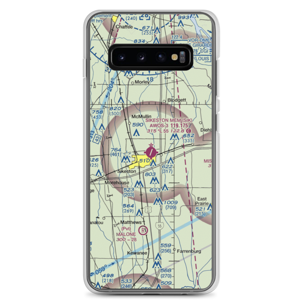 Sikeston Memorial Municipal Airport (SIK) VFR Sectional Samsung Case Samsung Galaxy S10+ model shown