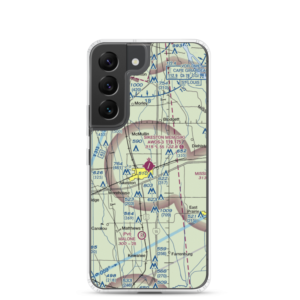 Sikeston Memorial Municipal Airport (SIK) VFR Sectional Samsung Case Samsung Galaxy S22 model shown