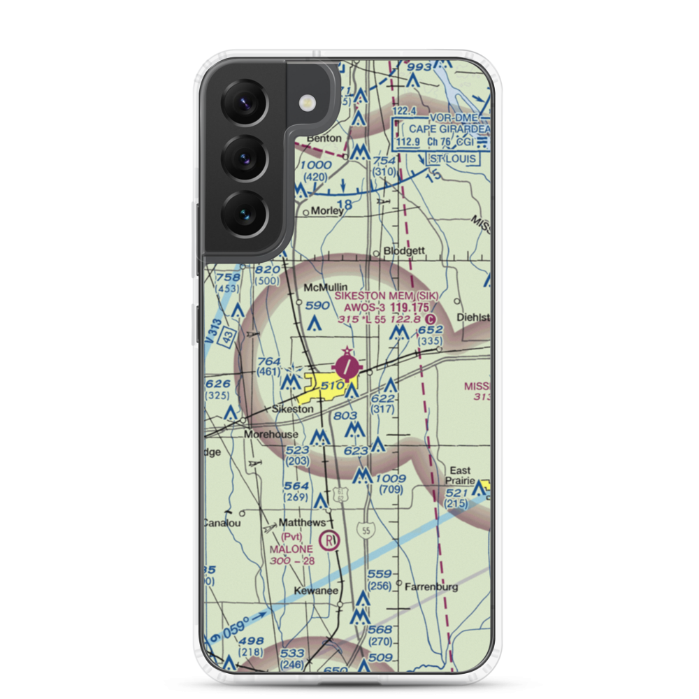 Sikeston Memorial Municipal Airport (SIK) VFR Sectional Samsung Case Samsung Galaxy S22 Plus model shown