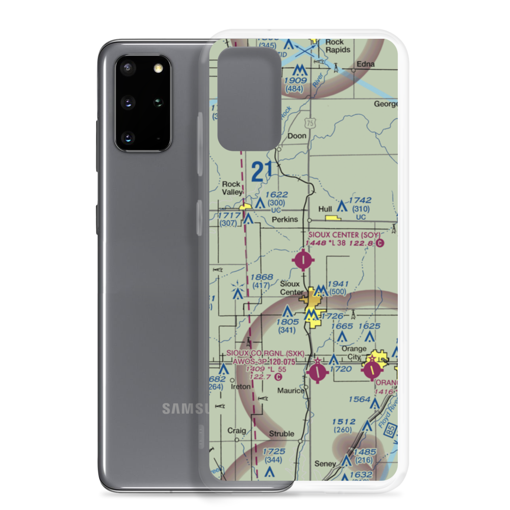 Sioux Center Municipal Airport (SOY) VFR Sectional Samsung Case Samsung Galaxy S20 Plus model shown
