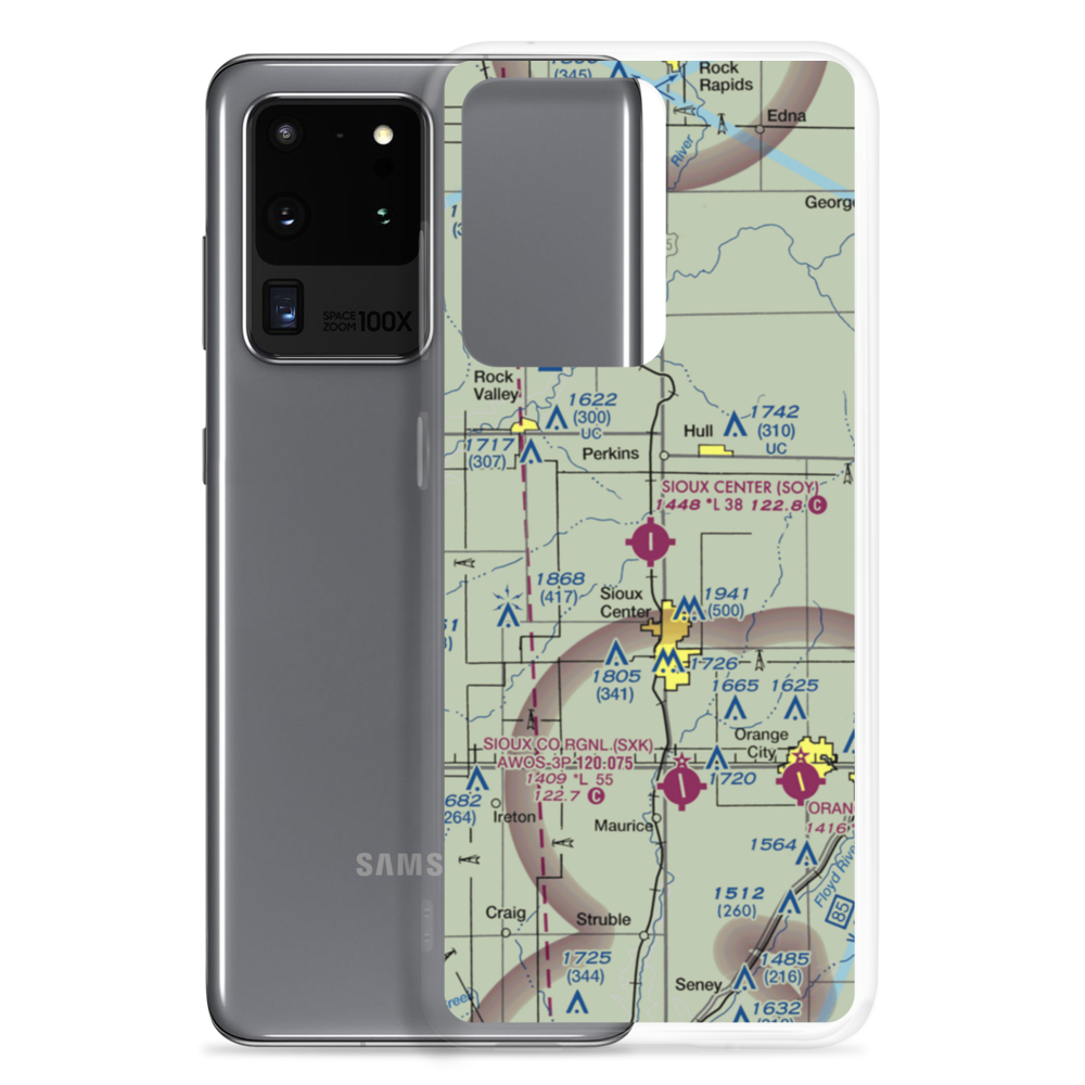 Sioux Center Municipal Airport (SOY) VFR Sectional Samsung Case Samsung Galaxy S20 Ultra model shown