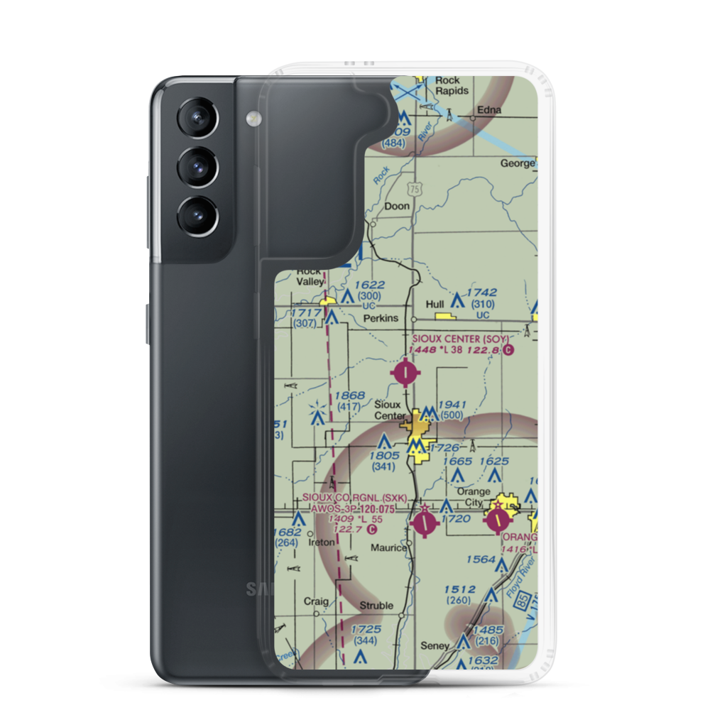 Sioux Center Municipal Airport (SOY) VFR Sectional Samsung Case Samsung Galaxy S21 model shown