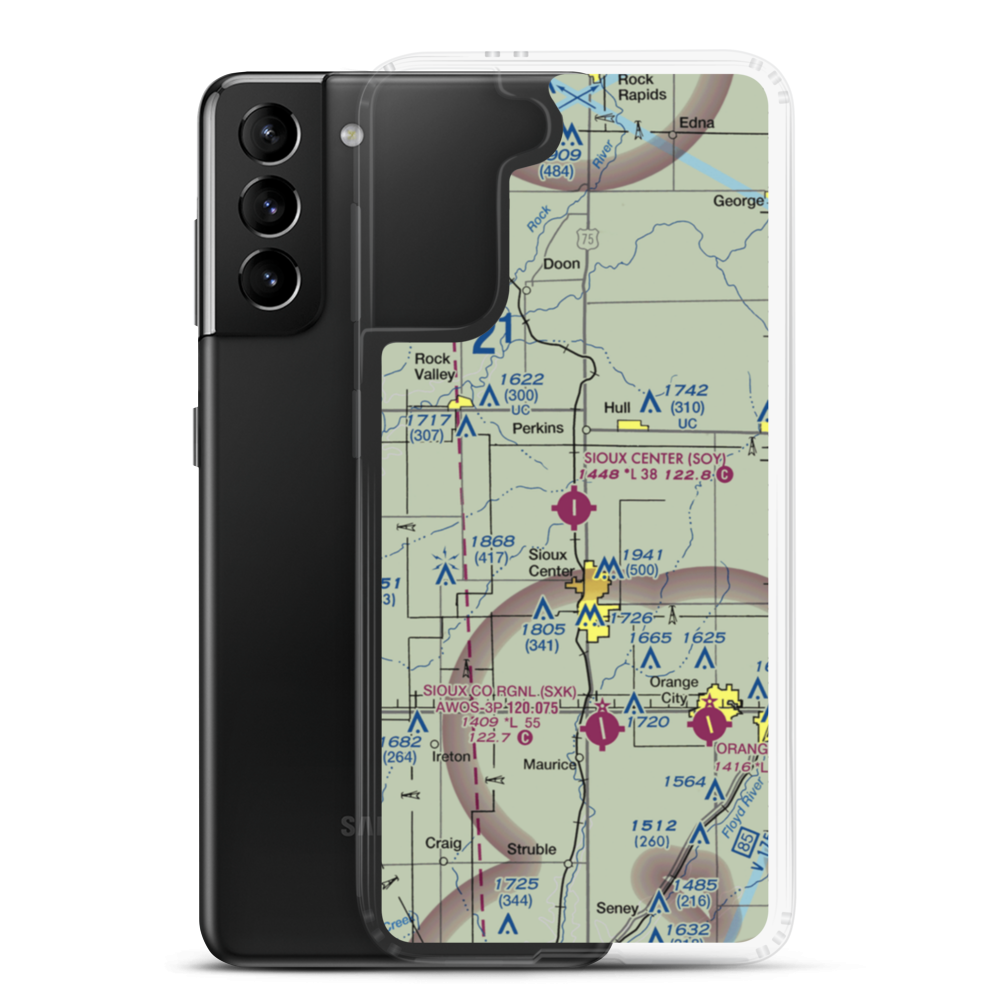 Sioux Center Municipal Airport (SOY) VFR Sectional Samsung Case Samsung Galaxy S21 Plus model shown