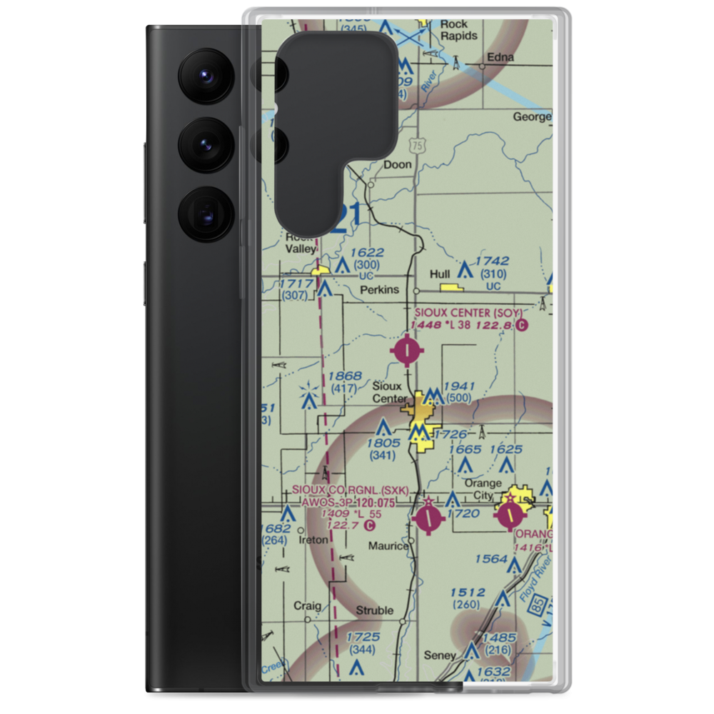 Sioux Center Municipal Airport (SOY) VFR Sectional Samsung Case Samsung Galaxy S22 Ultra model shown