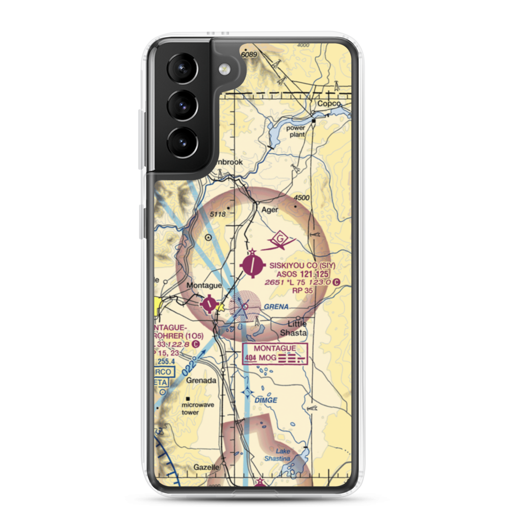 Siskiyou County Airport (SIY) VFR Sectional Samsung Case Samsung Galaxy S21 Plus model shown