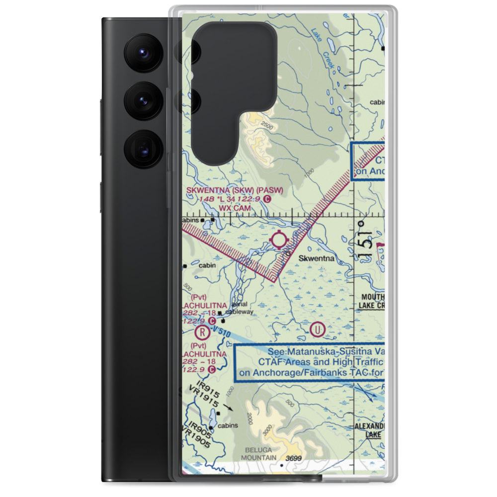 Skwentna Airport (SKW) VFR Sectional Samsung Case Samsung Galaxy S22 Ultra model shown