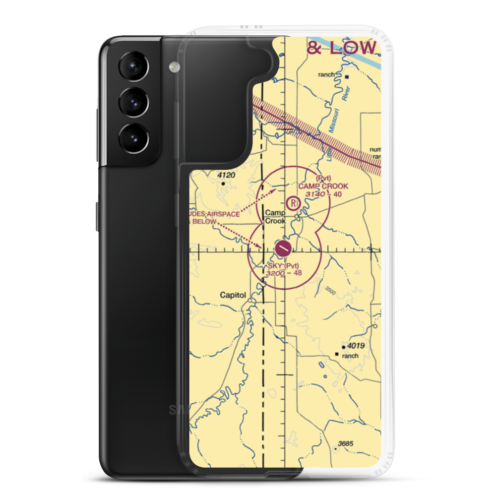 Sky Ranch For Boys Airport (SD33) VFR Sectional Samsung Case Samsung Galaxy S21 Plus model shown