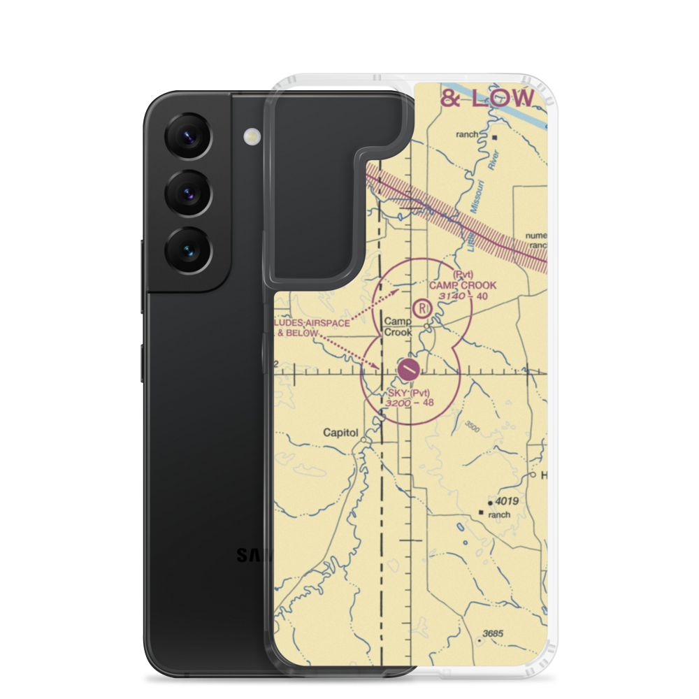 Sky Ranch For Boys Airport (SD33) VFR Sectional Samsung Case Samsung Galaxy S22 model shown