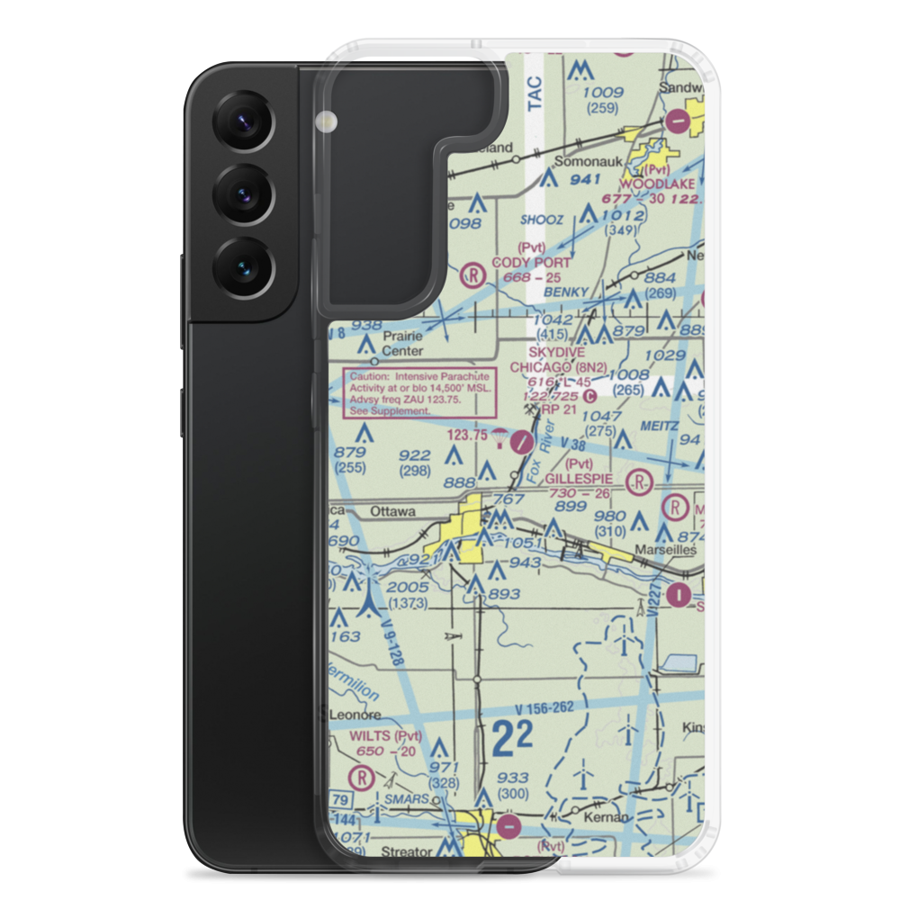 Skydive Chicago Airport (8N2) VFR Sectional Samsung Case Samsung Galaxy S22 Plus model shown