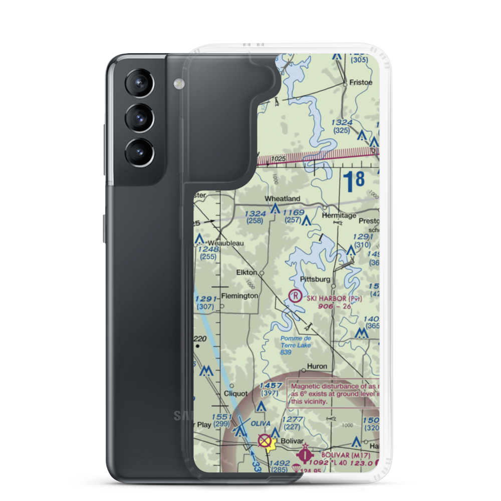 Skyriders Airport (MO52) VFR Sectional Samsung Case Samsung Galaxy S21 model shown