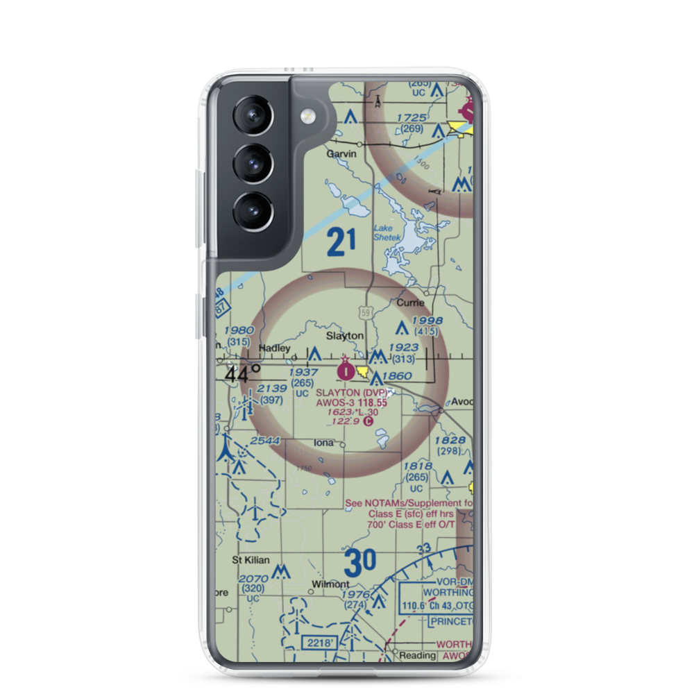Slayton Municipal Airport (DVP) VFR Sectional Samsung Case Samsung Galaxy S21 model shown