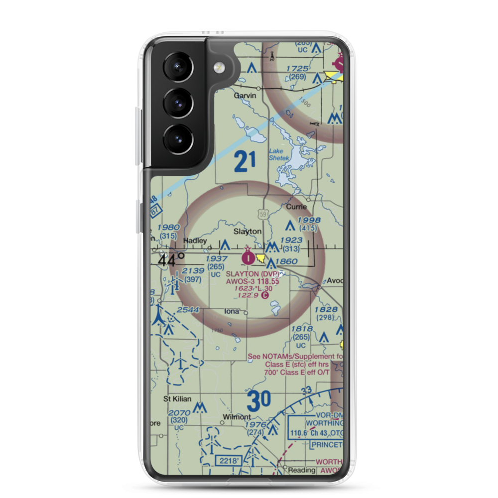 Slayton Municipal Airport (DVP) VFR Sectional Samsung Case Samsung Galaxy S21 Plus model shown