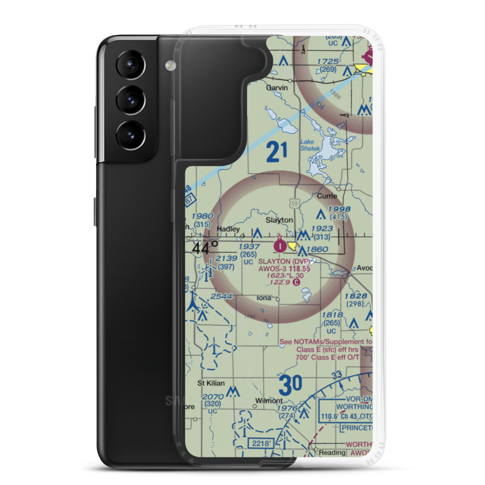 Slayton Municipal Airport (DVP) VFR Sectional Samsung Case Samsung Galaxy S21 Plus model shown