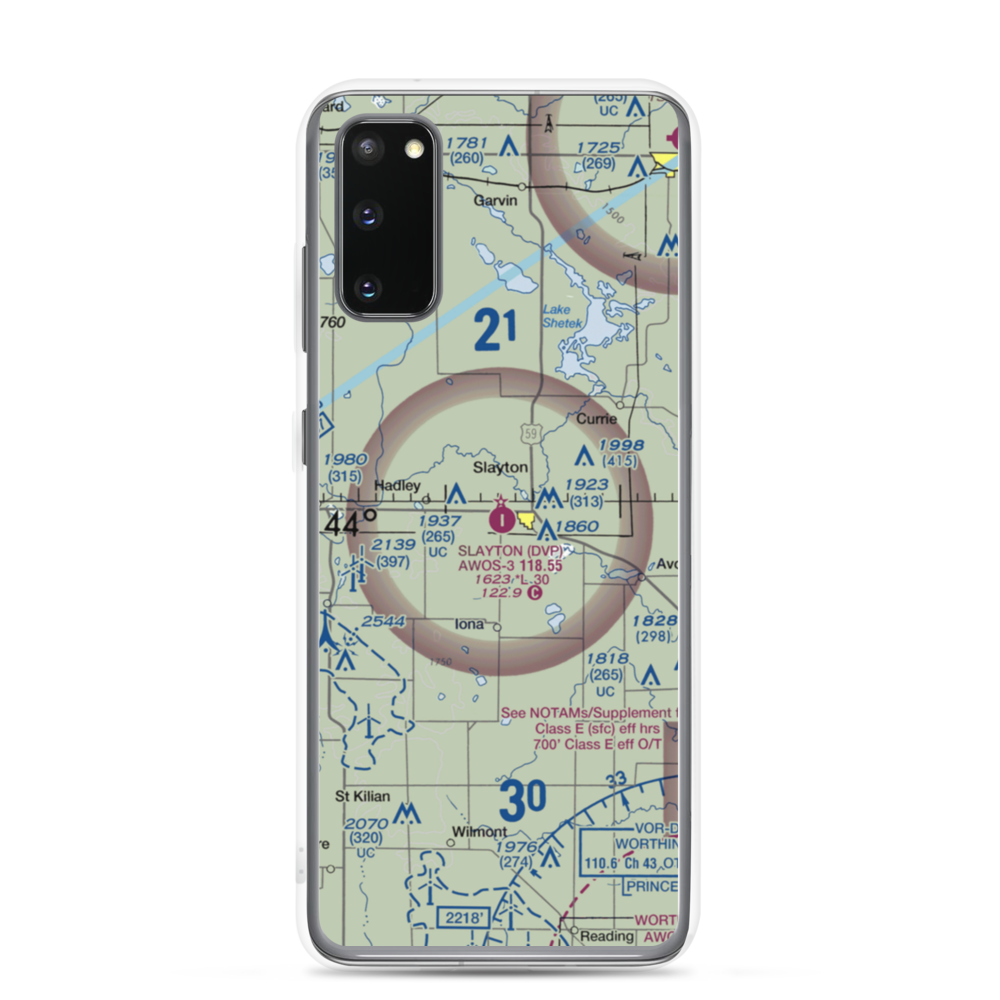 Slayton Municipal Airport (DVP) VFR Sectional Samsung Case Samsung Galaxy S20 model shown
