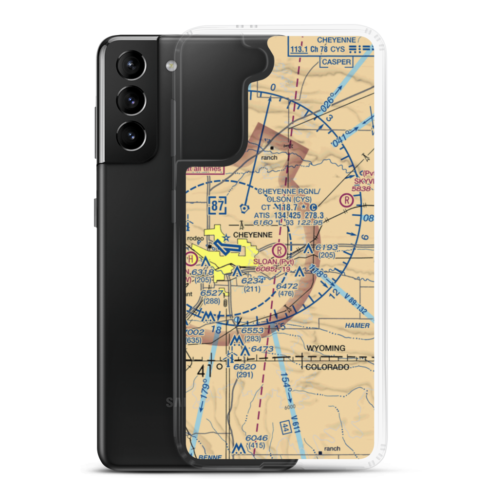 Sloan Airport (WY45) VFR Sectional Samsung Case Samsung Galaxy S21 Plus model shown