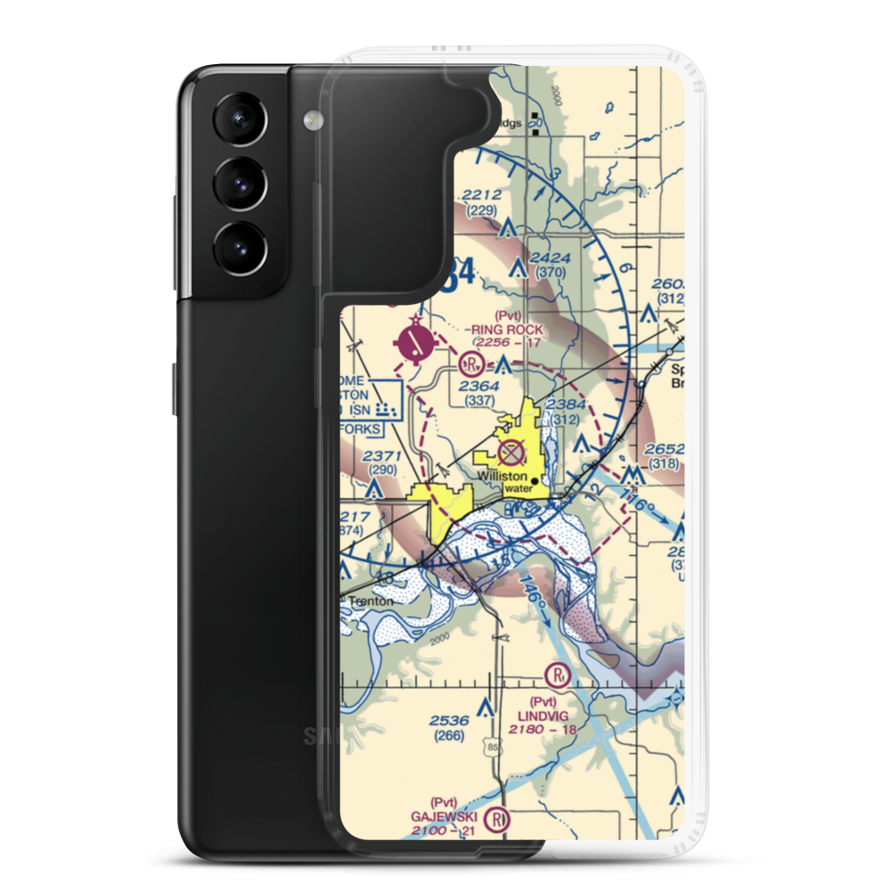 Sloulin Field International Airport (ISN) VFR Sectional Samsung Case Samsung Galaxy S21 Plus model shown
