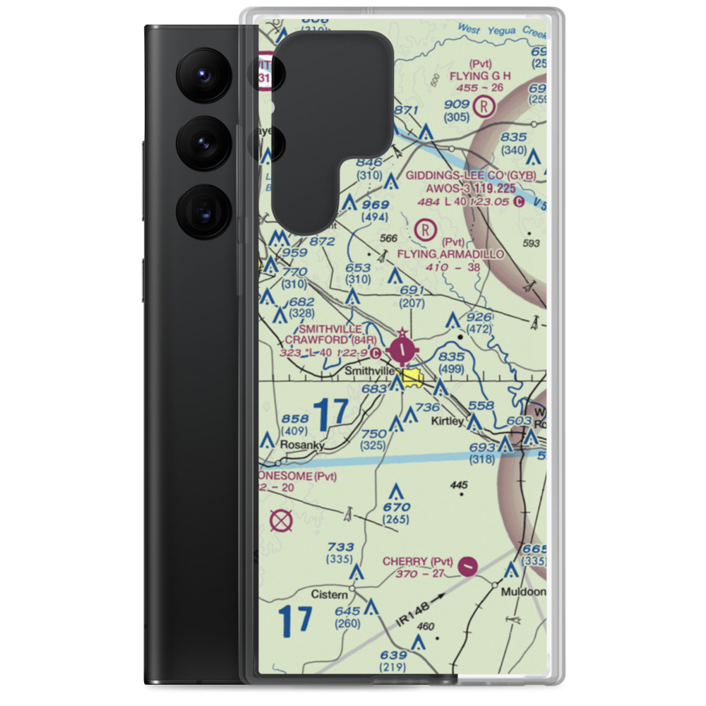 Smithville Crawford Municipal Airport (84R) VFR Sectional Samsung Case Samsung Galaxy S22 Ultra model shown