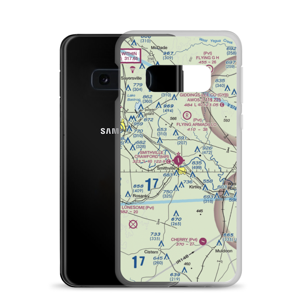 Smithville Crawford Municipal Airport (84R) VFR Sectional Samsung Case Samsung Galaxy S10e model shown