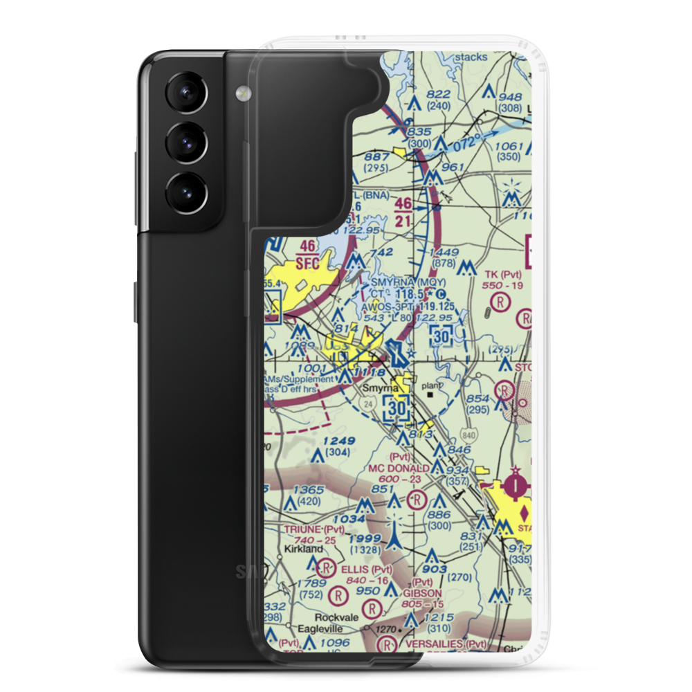 Smyrna Airport (MQY) VFR Sectional Samsung Case Samsung Galaxy S21 Plus model shown