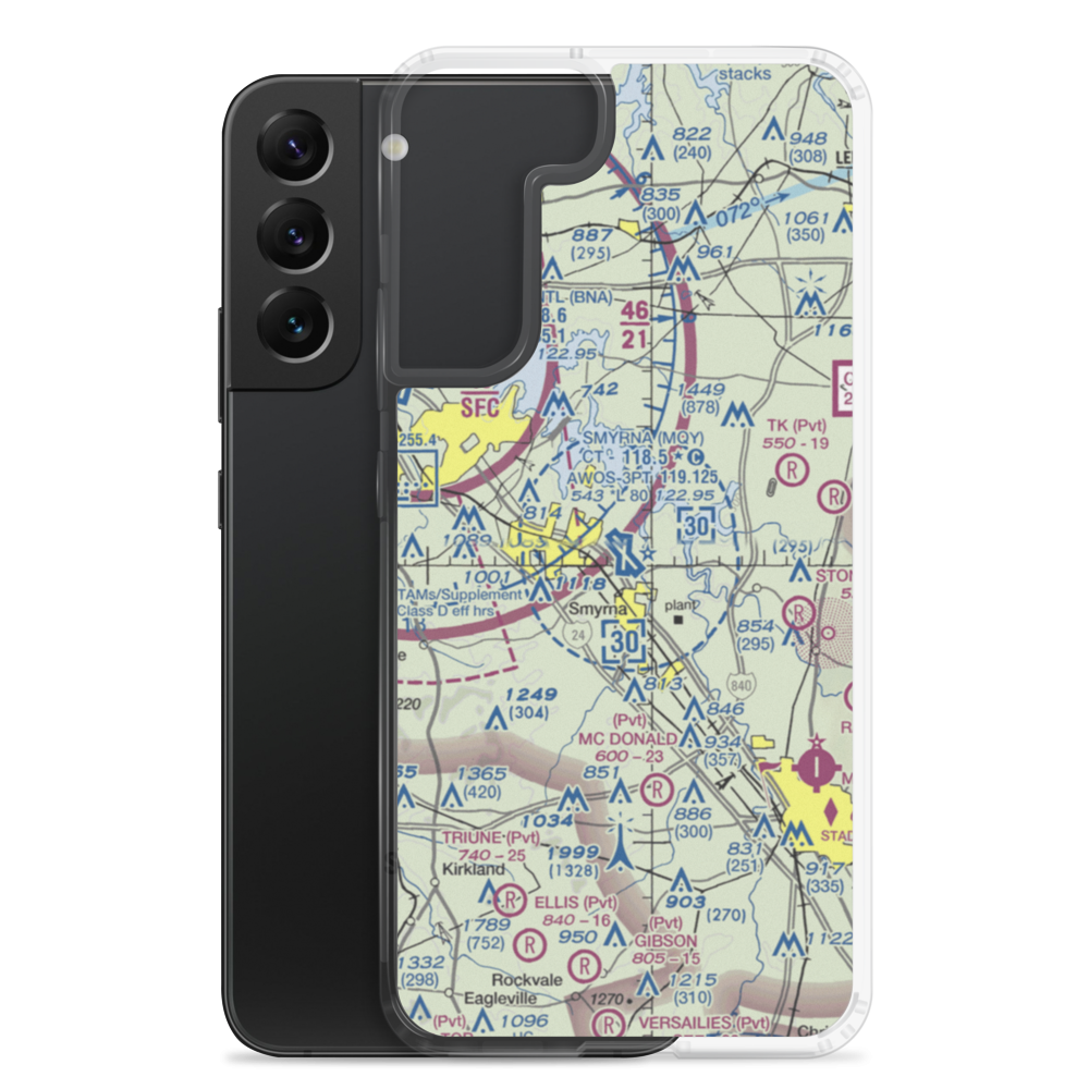 Smyrna Airport (MQY) VFR Sectional Samsung Case Samsung Galaxy S22 Plus model shown