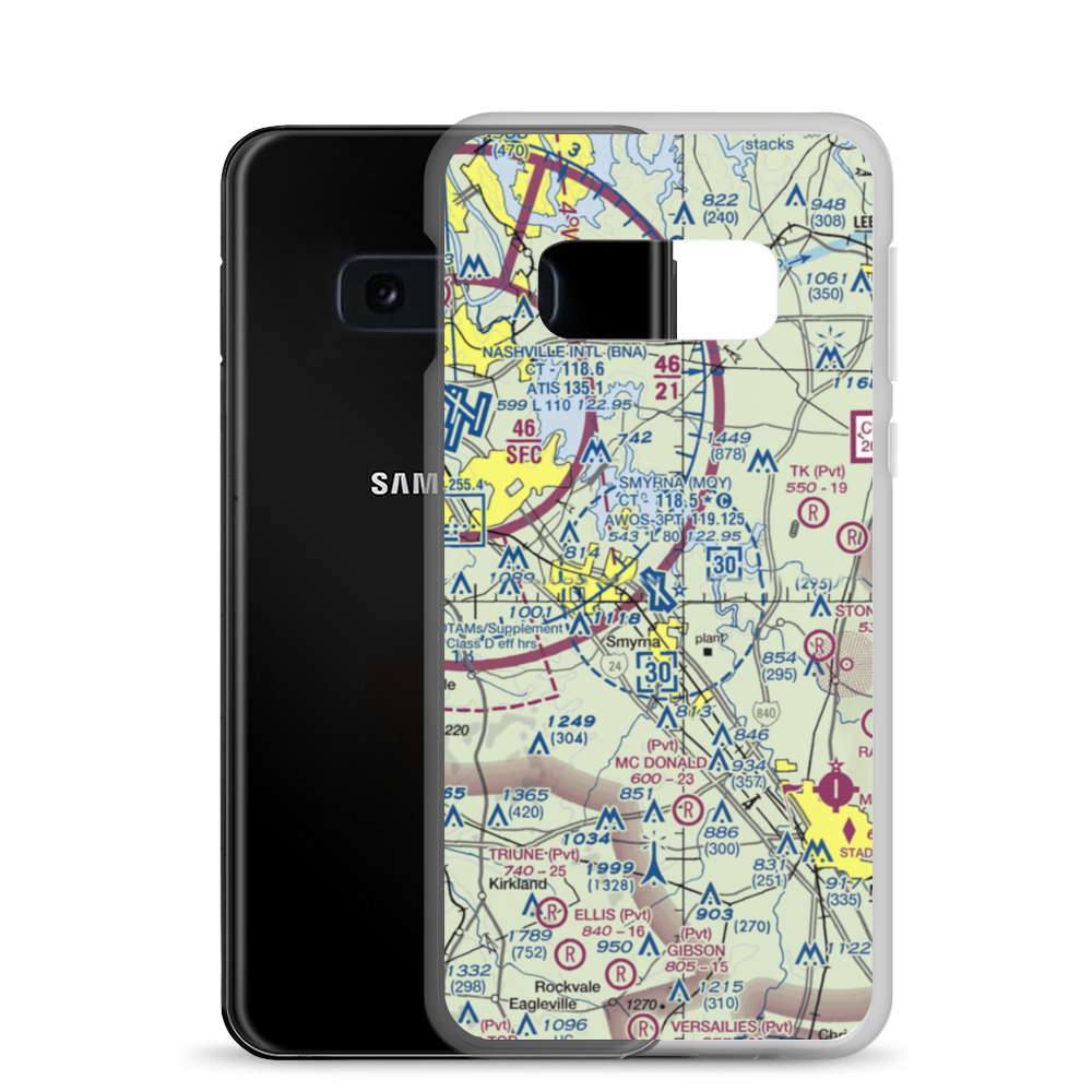Smyrna Airport (MQY) VFR Sectional Samsung Case Samsung Galaxy S10e model shown