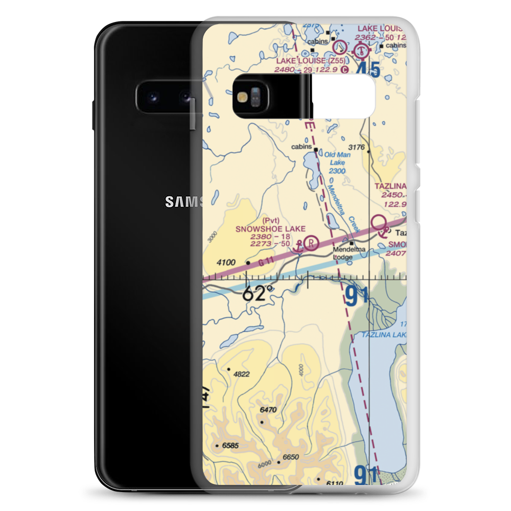 Snowshoe Lake Airport and Seaplane Base (5AK4) VFR Sectional Samsung Case Samsung Galaxy S10+ model shown