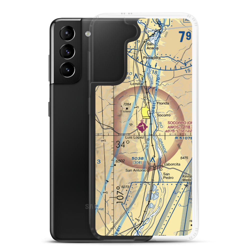 Socorro Municipal Airport (ONM) VFR Sectional Samsung Case Samsung Galaxy S21 Plus model shown