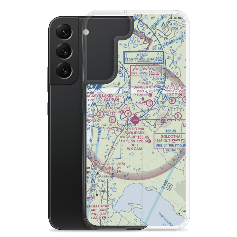 Soldotna Airport (SXQ) VFR Sectional Samsung Case Samsung Galaxy S22 Plus model shown