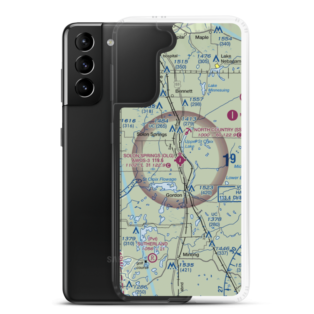 Solon Springs Municipal Airport (OLG) VFR Sectional Samsung Case Samsung Galaxy S21 Plus model shown