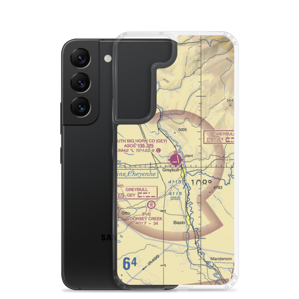 South Big Horn County Airport (GEY) VFR Sectional Samsung Case Samsung Galaxy S22 model shown
