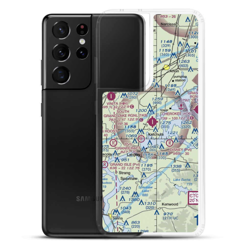 South Grand Lake Regional Airport (1K8) VFR Sectional Samsung Case Samsung Galaxy S21 Ultra model shown