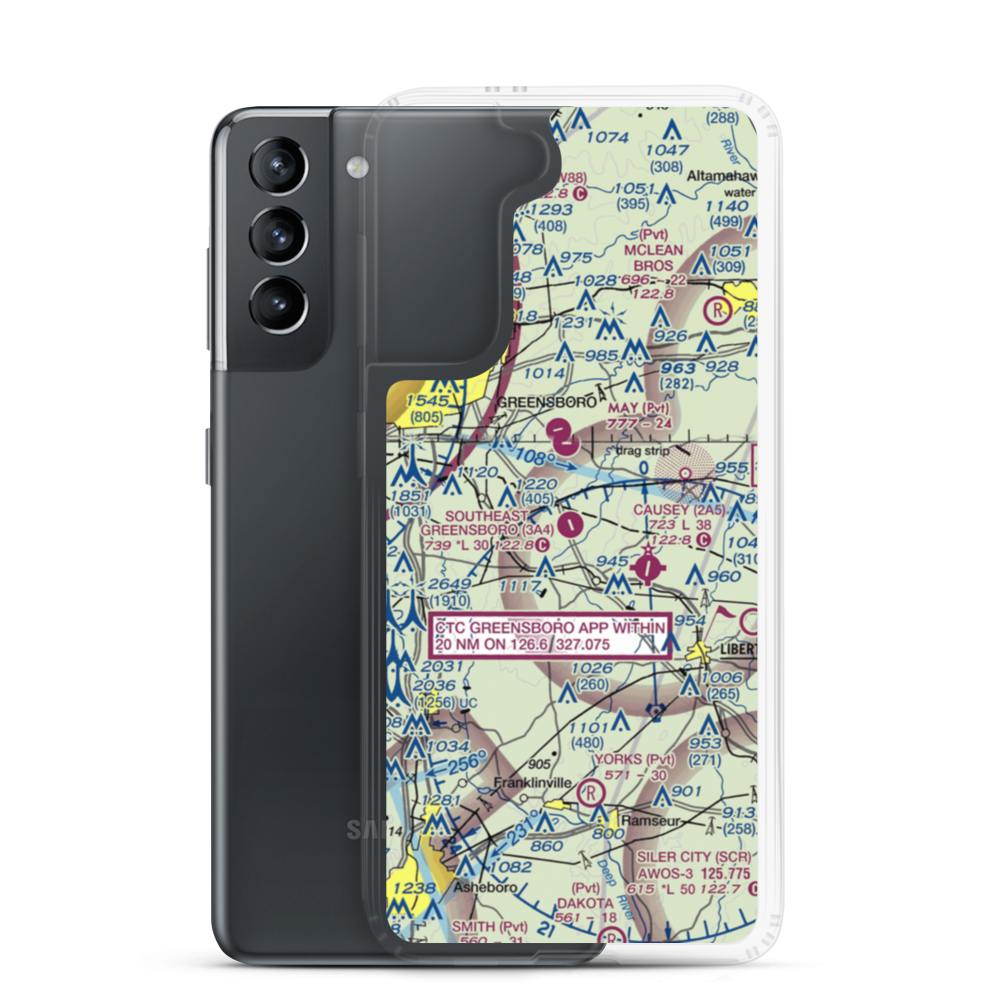 Southeast Greensboro Airport (3A4) VFR Sectional Samsung Case Samsung Galaxy S21 model shown