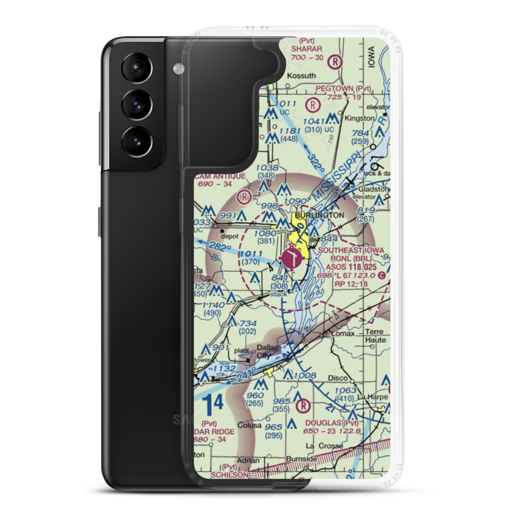 Southeast Iowa Regional Airport (BRL) VFR Sectional Samsung Case Samsung Galaxy S21 Plus model shown