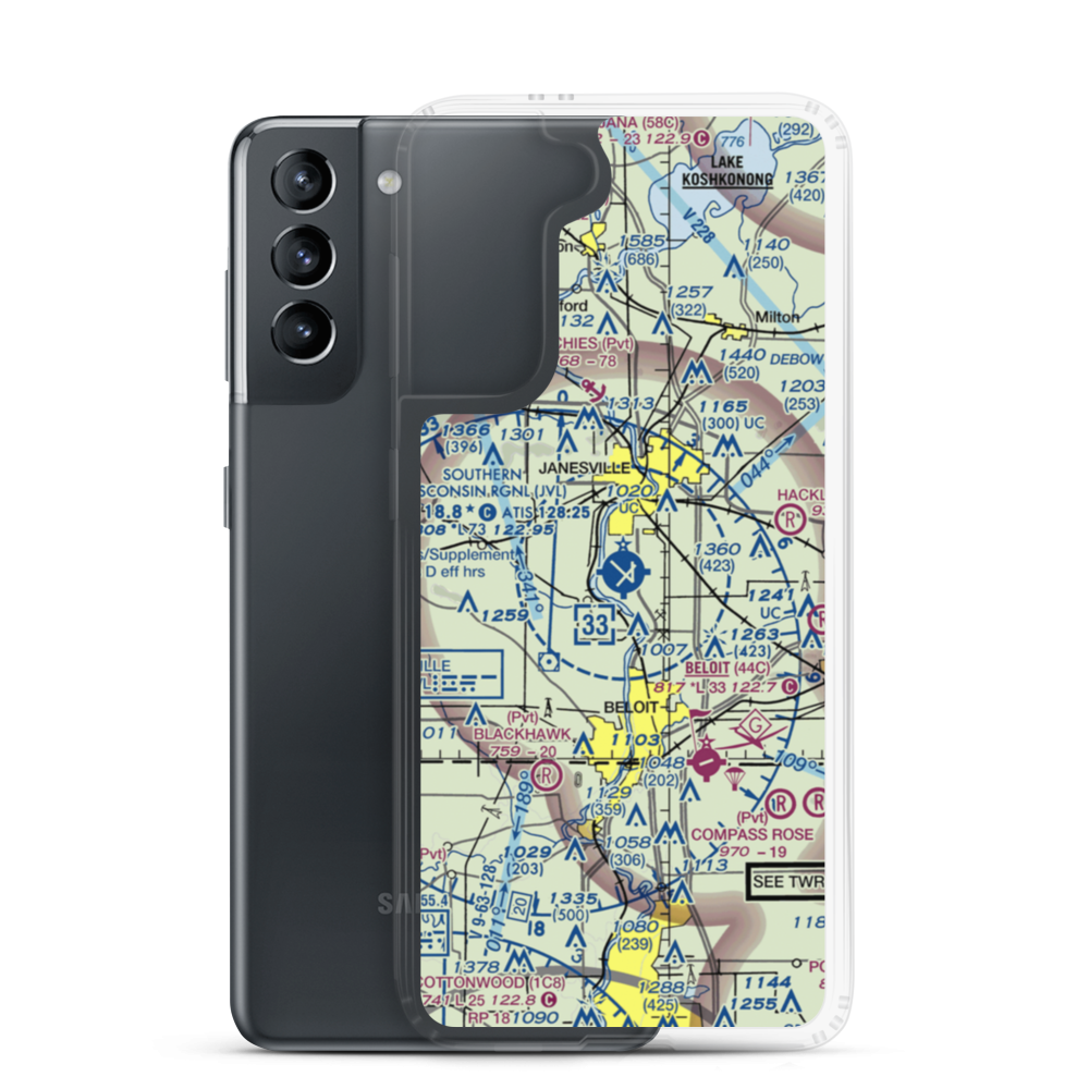 Southern Wisconsin Regional Airport (JVL) VFR Sectional Samsung Case Samsung Galaxy S21 model shown