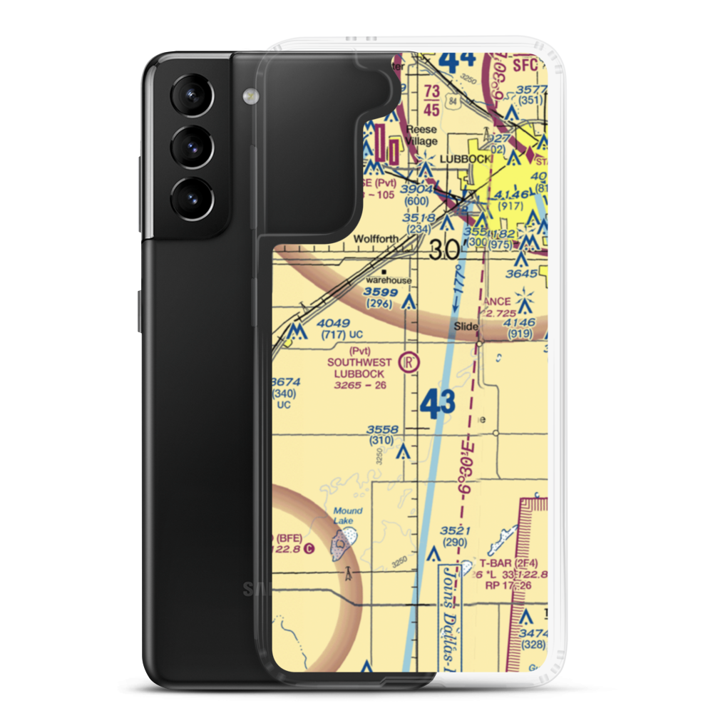 Southwest Lubbock Airport (96TS) VFR Sectional Samsung Case Samsung Galaxy S21 Plus model shown