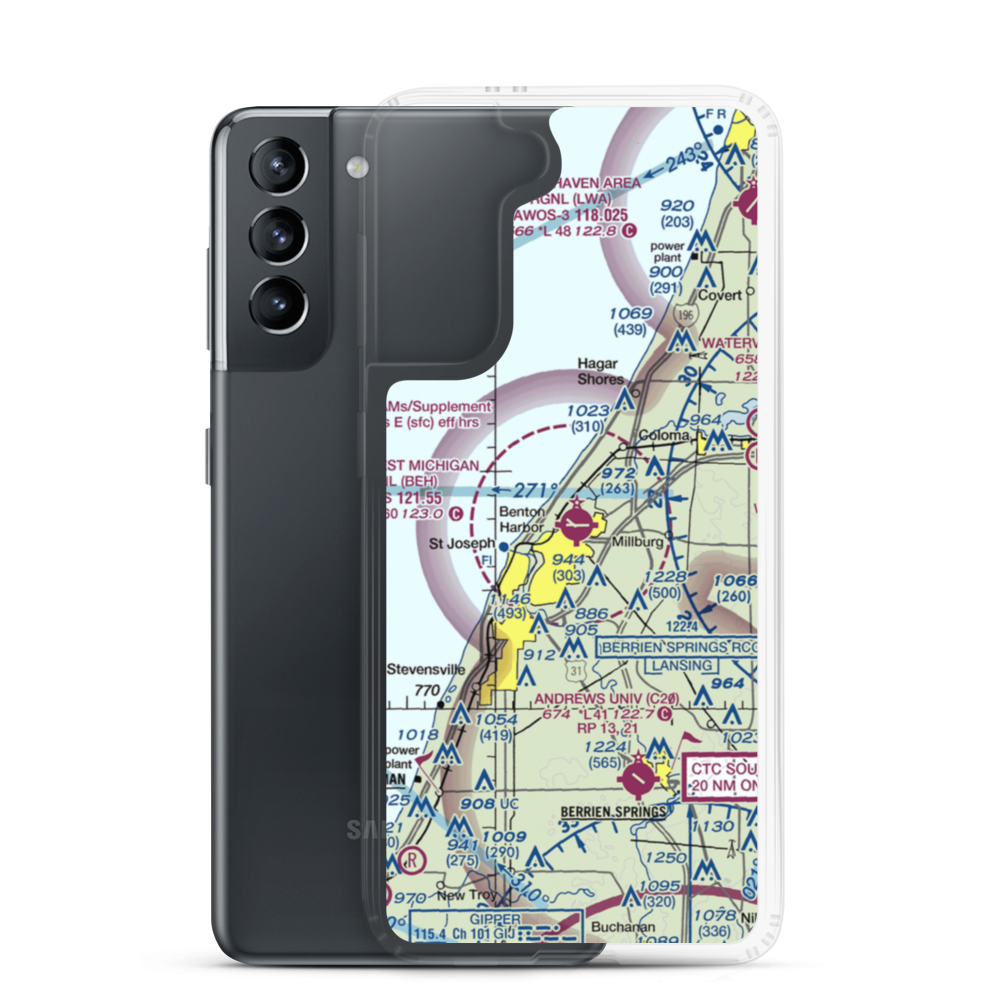 Southwest Michigan Regional Airport (BEH) VFR Sectional Samsung Case Samsung Galaxy S21 model shown