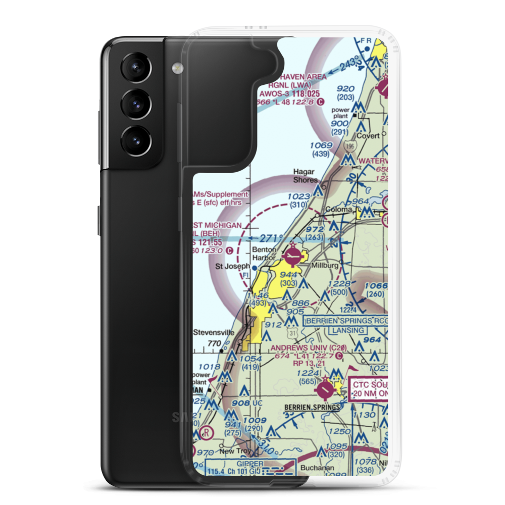 Southwest Michigan Regional Airport (BEH) VFR Sectional Samsung Case Samsung Galaxy S21 Plus model shown
