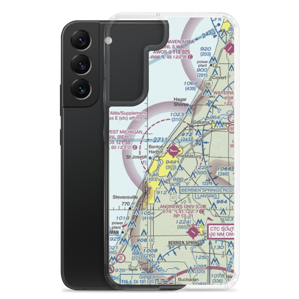 Southwest Michigan Regional Airport (BEH) VFR Sectional Samsung Case Samsung Galaxy S22 Plus model shown