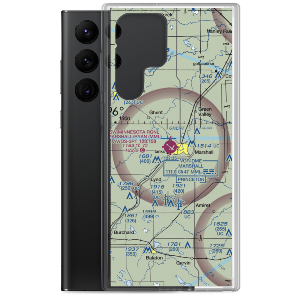 Southwest Minnesota Regional Airport - Marshall/Ryan Field (MML) VFR Sectional Samsung Case Samsung Galaxy S22 Ultra model shown