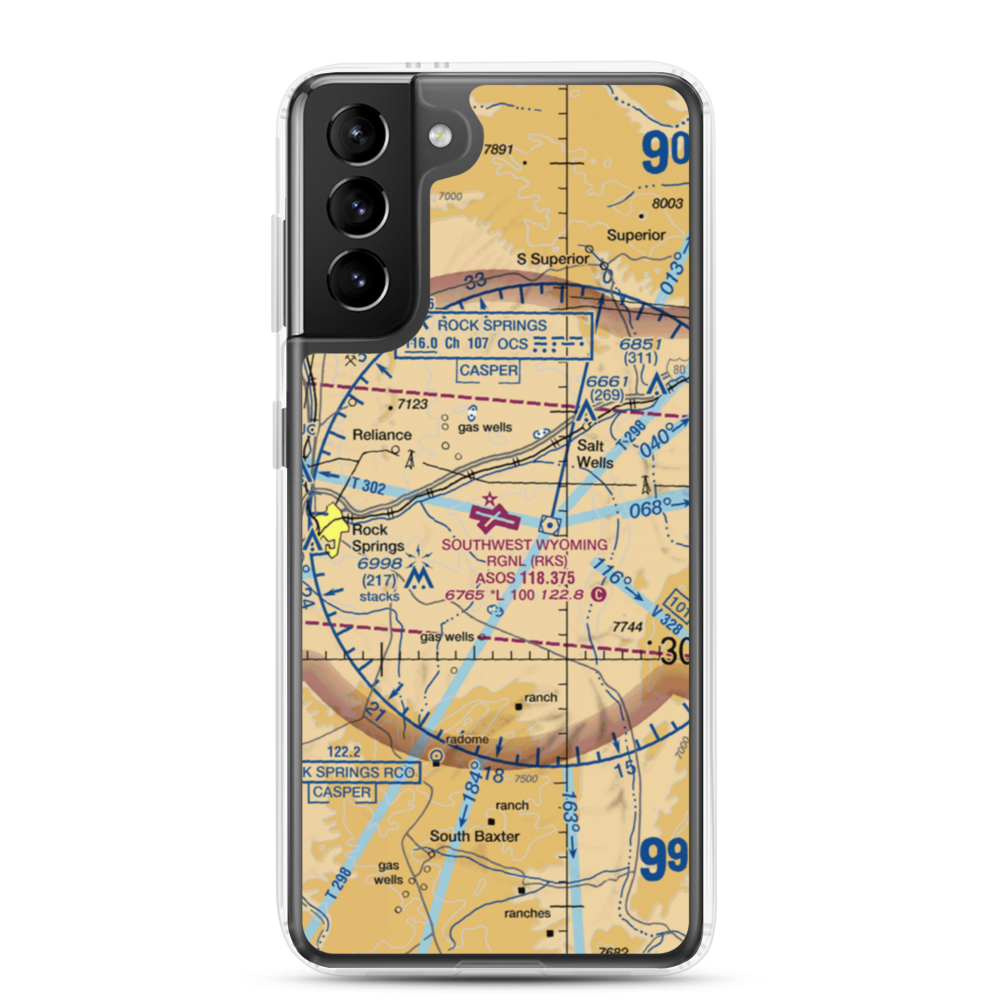 Southwest Wyoming Regional Airport (RKS) VFR Sectional Samsung Case Samsung Galaxy S21 Plus model shown
