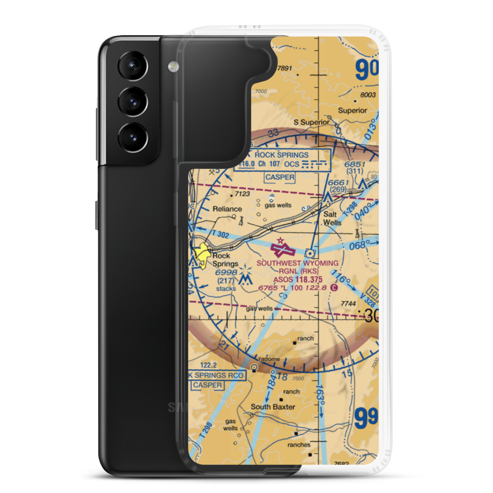 Southwest Wyoming Regional Airport (RKS) VFR Sectional Samsung Case Samsung Galaxy S21 Plus model shown
