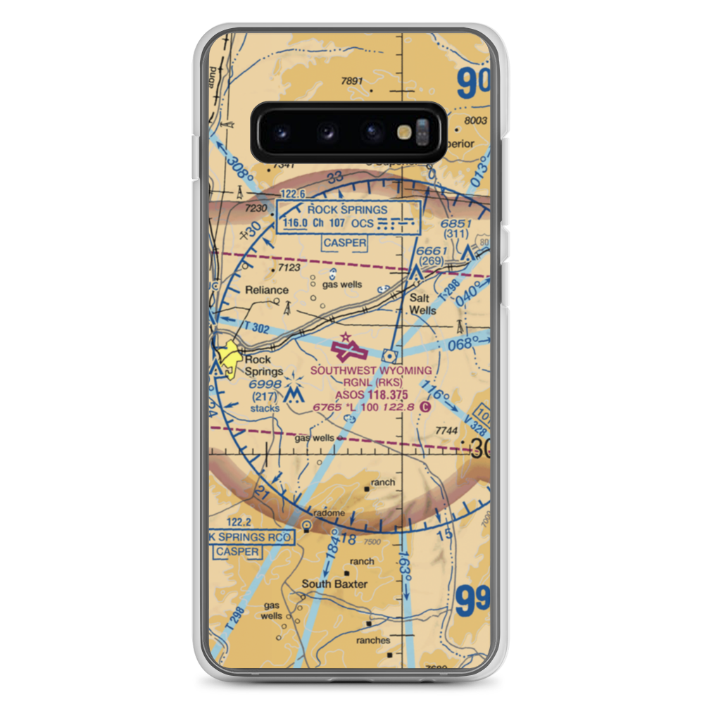 Southwest Wyoming Regional Airport (RKS) VFR Sectional Samsung Case Samsung Galaxy S10+ model shown
