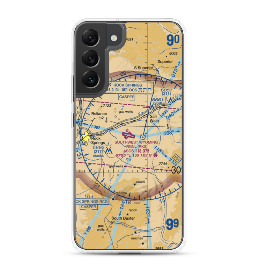 Southwest Wyoming Regional Airport (RKS) VFR Sectional Samsung Case Samsung Galaxy S22 Plus model shown